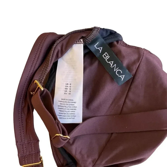 La Blanca Swimming Top Underwater Twisted Front Island Goddess Java Brown 8 New - Picture 7 of 8